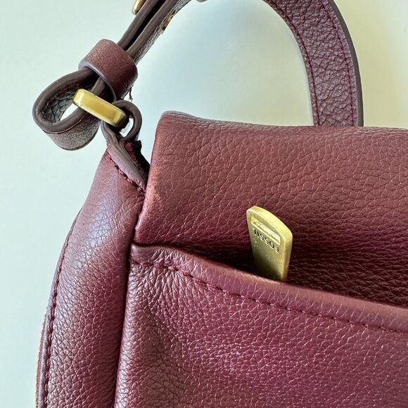 Fossil • Preston Burgundy Wine Leather Flap Crossbody Purse - Picture 6 of 15